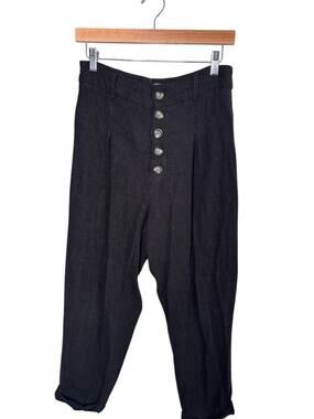 Illa Illa Black High Rise 5 Button Baggy Linen Blend Pants Small